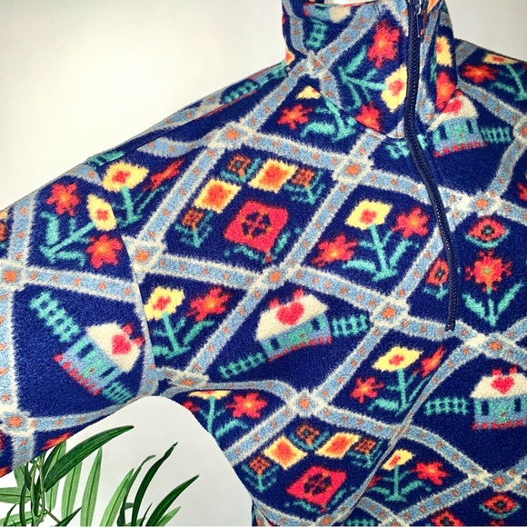 v i n t a g e :: Slouchy Cozy Whimsy Country Floral Fleece Sweater Pullover - Picture 3 of 10